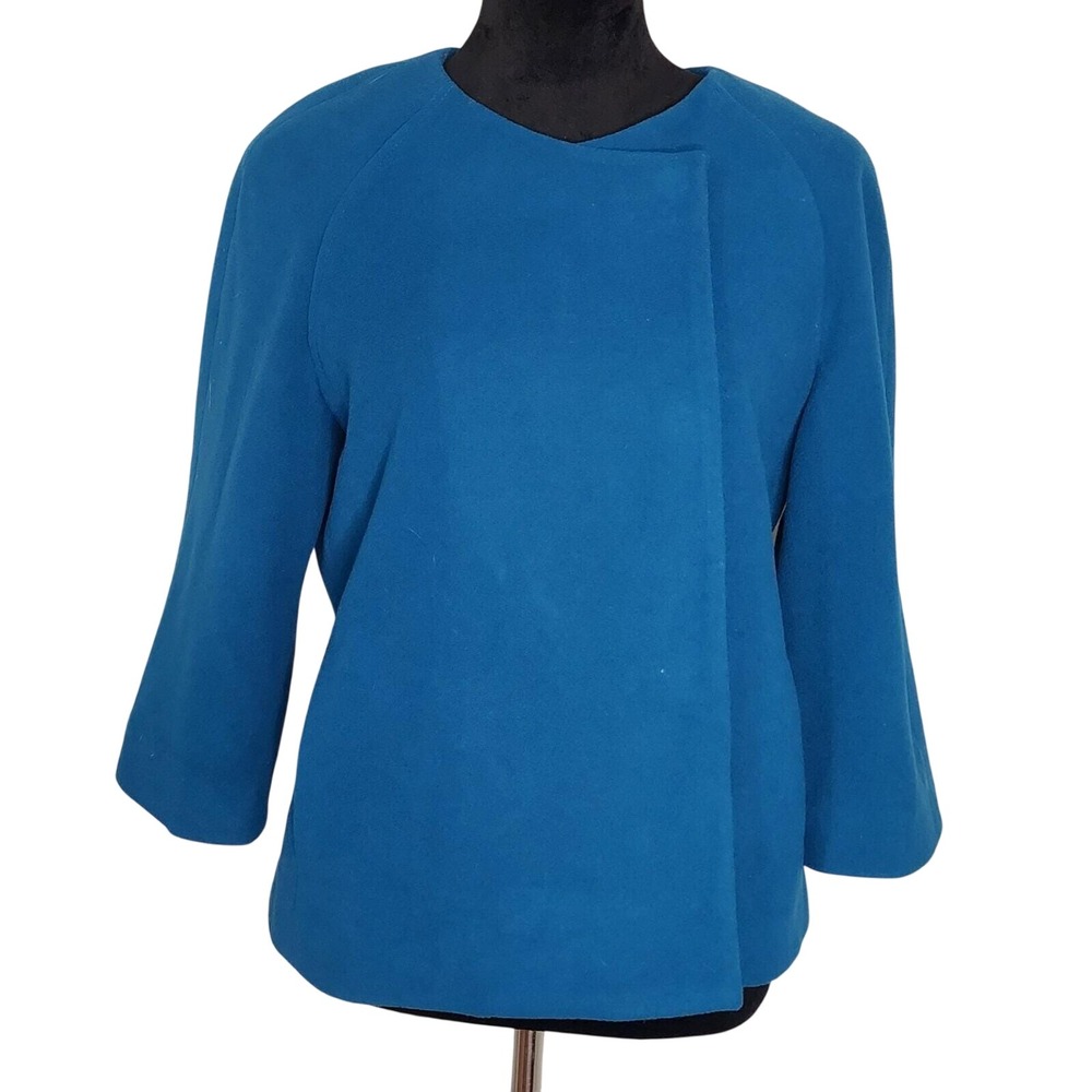 Vtg 90s HARVE' BENARD Size 10 Cashmere Wool Collarless Dbl Breasted Short Coat